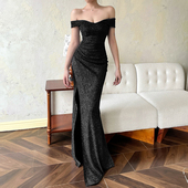 小可wiwi高级气质闪闪连衣裙走秀生日宴会年会晚礼服性感开叉长裙