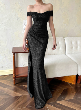 小可wiwi高级气质闪闪连衣裙走秀生日宴会年会晚礼服性感开叉长裙