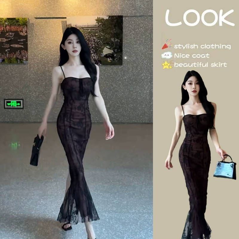 法式小香风蕾丝吊带连衣裙