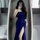 小可wiwi蓝色抹胸连衣裙女性感生日主持人开叉成人礼 礼服裙长裙