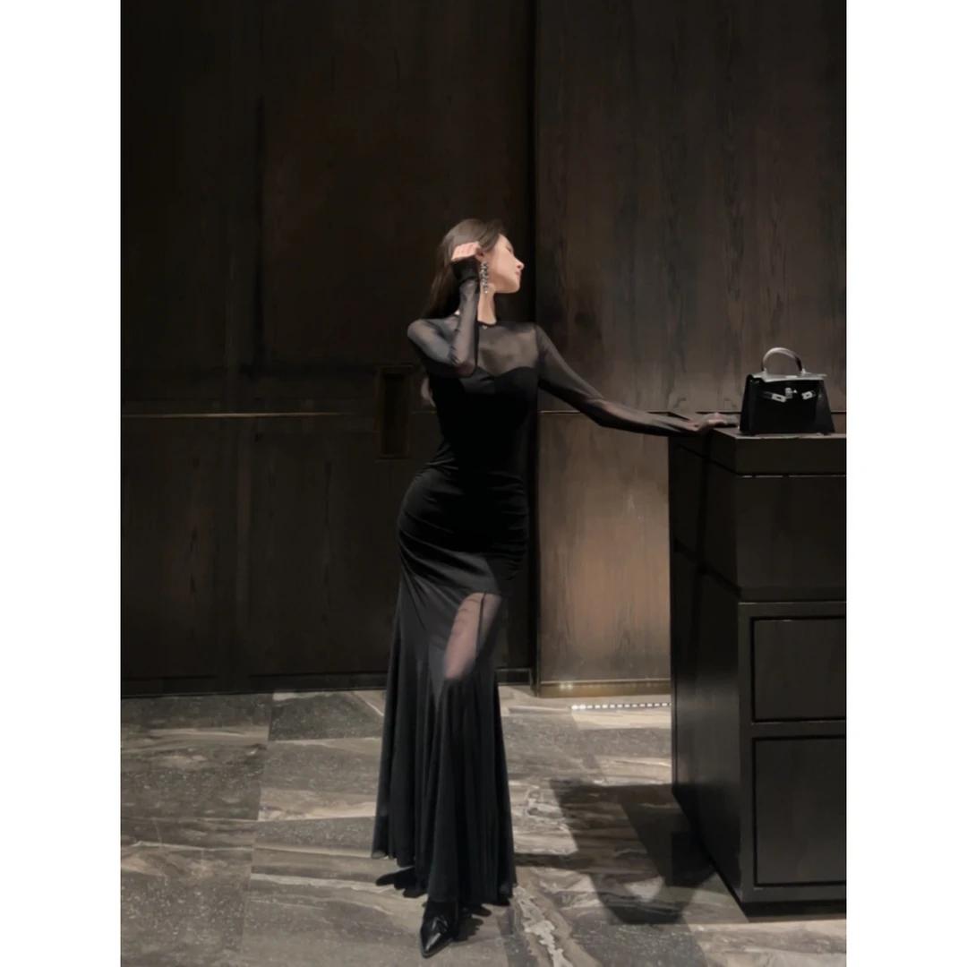 法式御姐风长袖连衣裙收腰显瘦