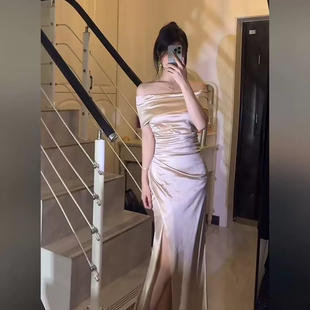 小可wiwi气质连衣裙女开叉性感生日宴会订婚晚礼服成人礼礼服裙