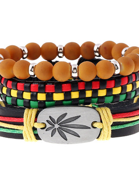 牙买加套装红黄绿编织手链diy 嘻哈hiphop街舞小众