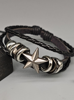 五角星串珠手链个性编织学生可调节皮革手链小众