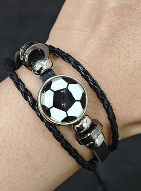 欧美时尚流行个性串珠足球球迷周边皮革手链纪念运动手环小众
