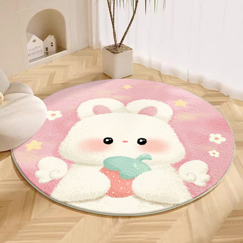 粉色地毯儿童床边毯仿羊绒地毯