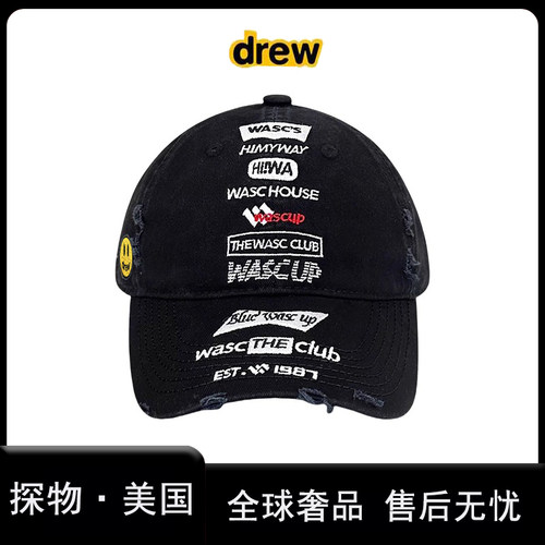 drew笑脸新款破洞棒球帽子情侣潮