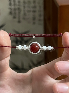 林屿「容华」S925纯银红玛瑙拼接 极细手绳红绳 复古中式礼物