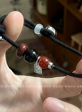 林屿「炽焰鎏金」S925纯银小鱼黄虎眼天然石手绳编绳中式情侣礼物