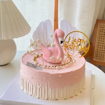 火烈鸟蛋糕烘焙摆件网红情人节皇冠王冠翅膀羽毛生日装饰配件插件
