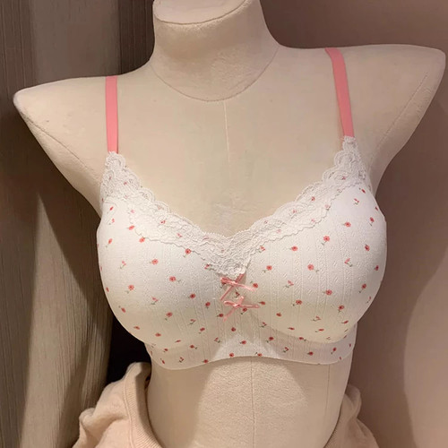 少女无痕碎花蕾丝内衣女小胸聚拢舒适软支撑防下垂收副乳文胸罩