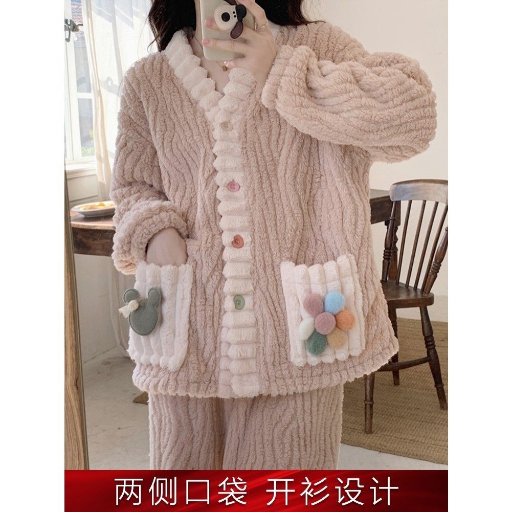 睡衣女士秋冬季珊瑚绒加厚加绒保暖2025新款家居服套装冬天法兰绒