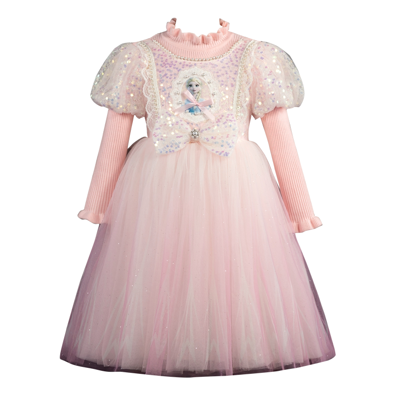 【品牌】女童针织爱莎公主裙秋冬