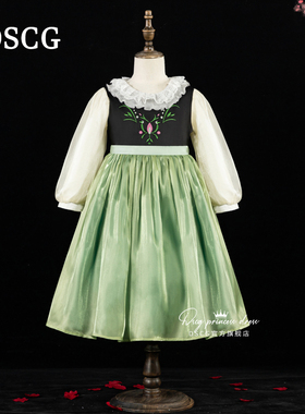 安娜公主裙女童春秋长款爱莎正版迪士尼COS万圣节儿童生日礼服裙