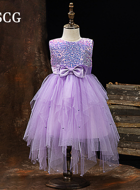 儿童礼服女童公主裙蓬蓬纱高端紫色轻奢小众主持人小提琴演出服夏
