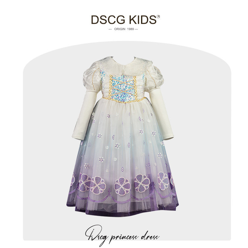 艾莎公主裙女童春秋新款白色迪士尼发光儿童爱莎生日礼服连衣裙子