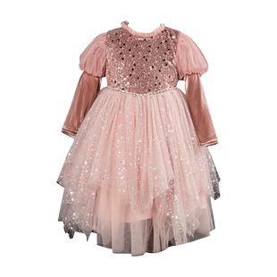 女童公主裙2025春秋新款粉色爱莎高级感儿童生日礼服蓬蓬连衣裙子