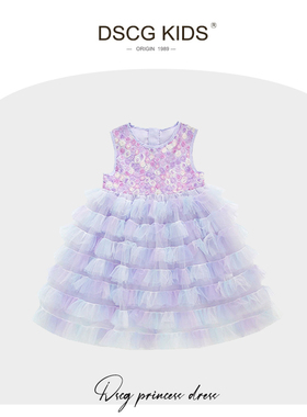 【品牌】女童连衣裙夏季新款裙子紫色小女孩绝美儿童蓬蓬纱公主裙