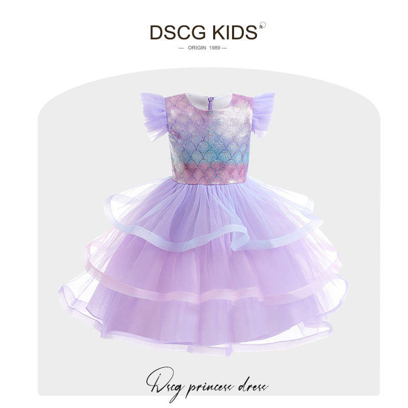 女童美人鱼公主裙夏季儿童迪士尼COS装扮洋气演出蓬蓬纱连衣裙子
