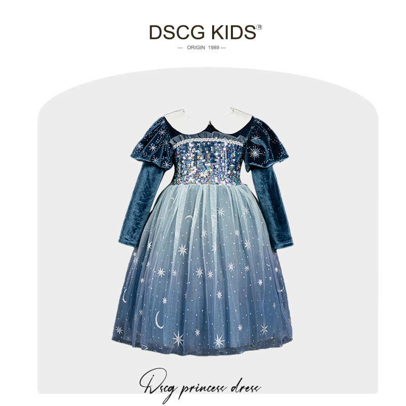 爱莎公主裙女童冰雪奇缘春秋正版迪士尼万圣节儿童艾莎连衣裙子