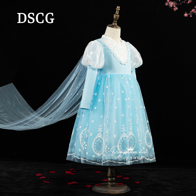 爱莎公主裙女童春秋elsa正版迪士尼白色儿童艾莎生日礼服连衣裙子