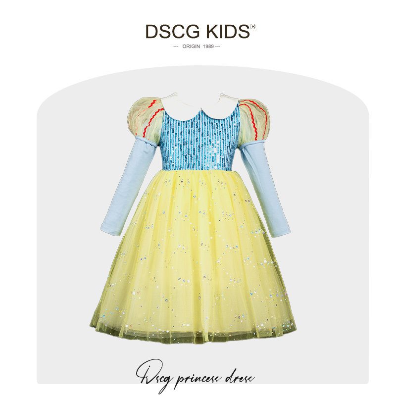 DSCG女童白雪公主裙春秋新款正版迪士尼万圣节儿童生日礼服裙子