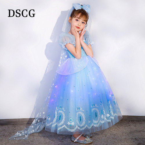 女童发光的爱莎公主裙夏季新款