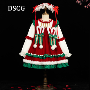 儿童圣诞节服装秋冬女童洛丽塔公主裙加绒富家千金感Lolita裙子