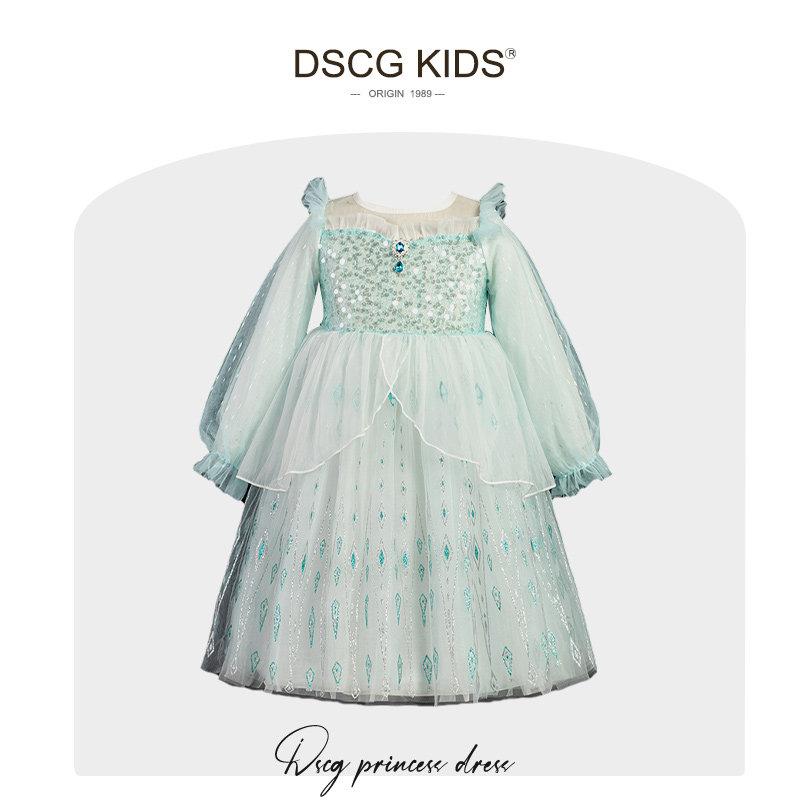 冰雪奇缘爱莎公主裙女童爱沙春秋新款正版迪士尼儿童艾莎礼服裙子