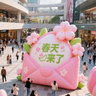 春天主题粉色花朵气模美陈商场公园户外郊游氛围装饰拍照打卡道具