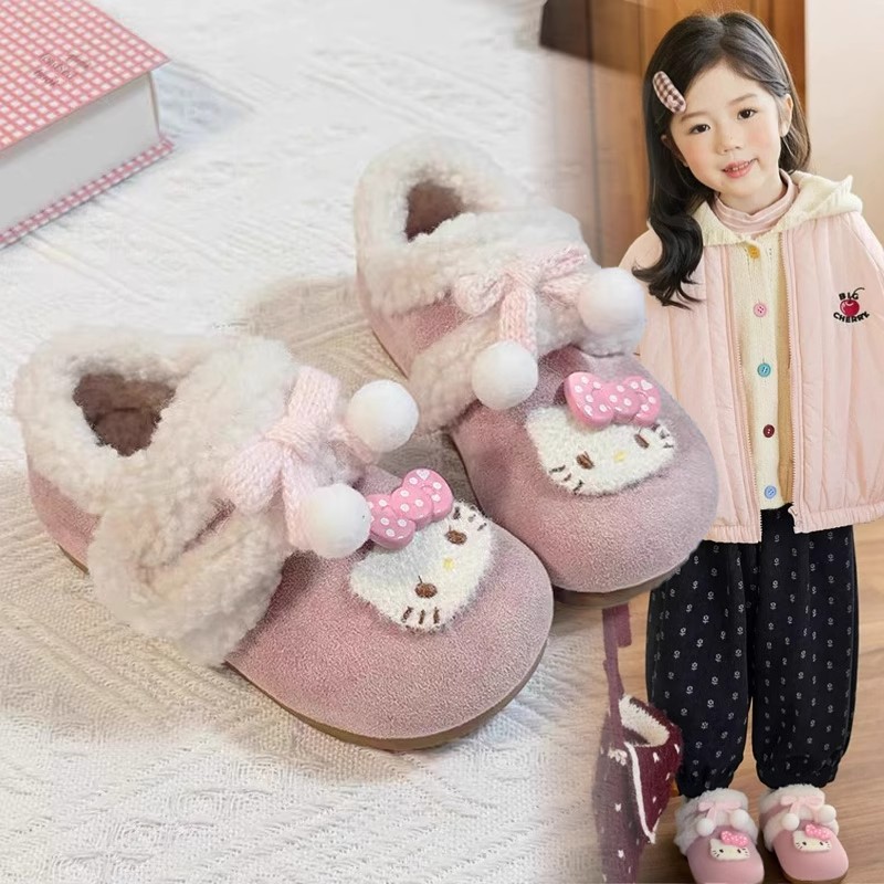 女童加绒粉色勃肯鞋防滑雪地靴厚