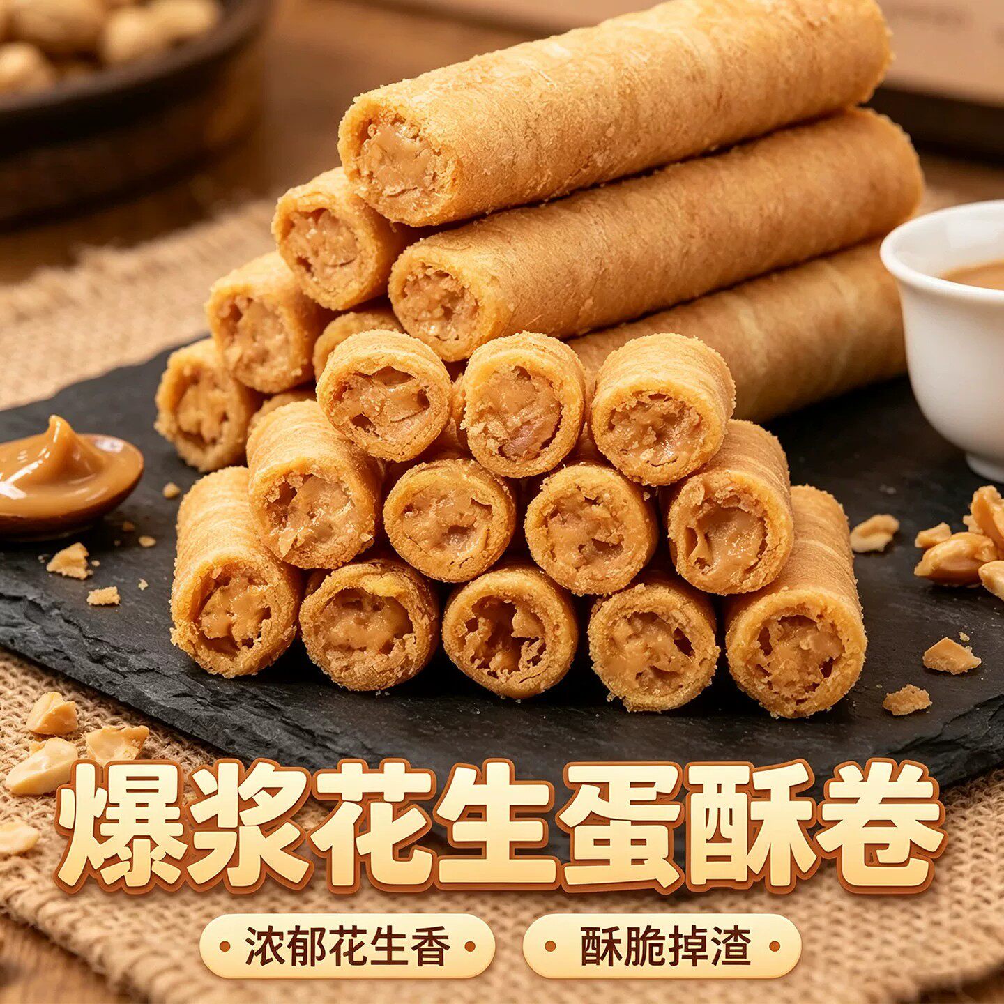 爆浆花生蛋酥卷夹心蛋卷解馋零食宿舍追剧下午茶休闲食品整箱lo29