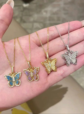 蝴蝶项链古法花丝镶钻珐琅