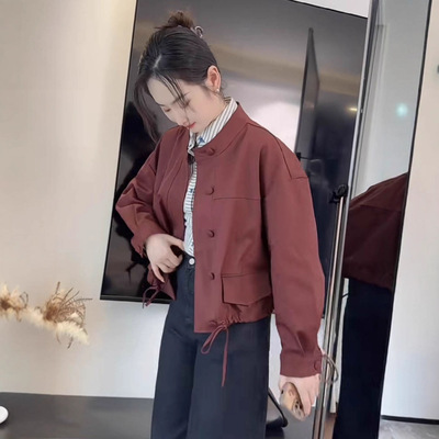 冬天韩版立领短外套女2025春季新款宽松休闲设计感小个子时尚