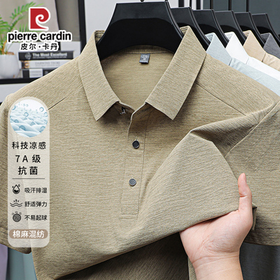 皮尔卡丹2025夏季薄款棉麻短袖T恤男翻领宽松休闲百搭中年POLO衫
