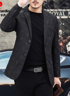 皮尔卡丹2024新款男士休闲西装外套薄款男装秋季西服轻奢春季男装