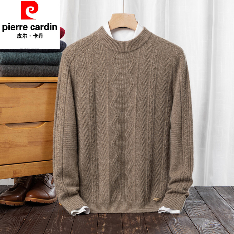皮尔卡丹羊绒衫男100纯羊绒冬季加厚中年男士打底羊毛衫圆领毛衣