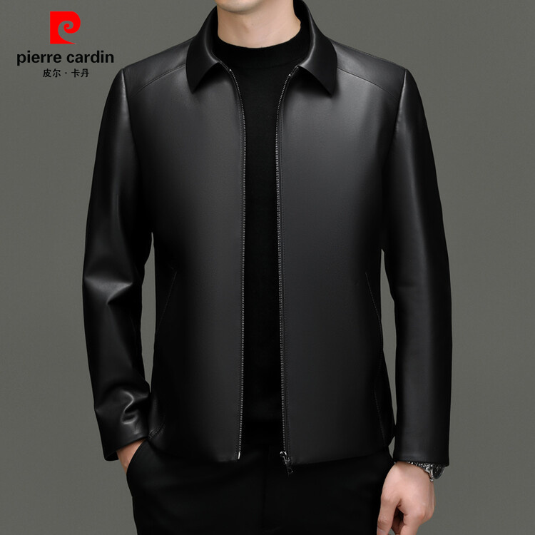 中年真皮皮衣2024秋季新款翻领