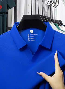 皮尔卡丹高端男士克莱因蓝短袖T恤POLO衫蓝色免烫半袖体恤上衣夏
