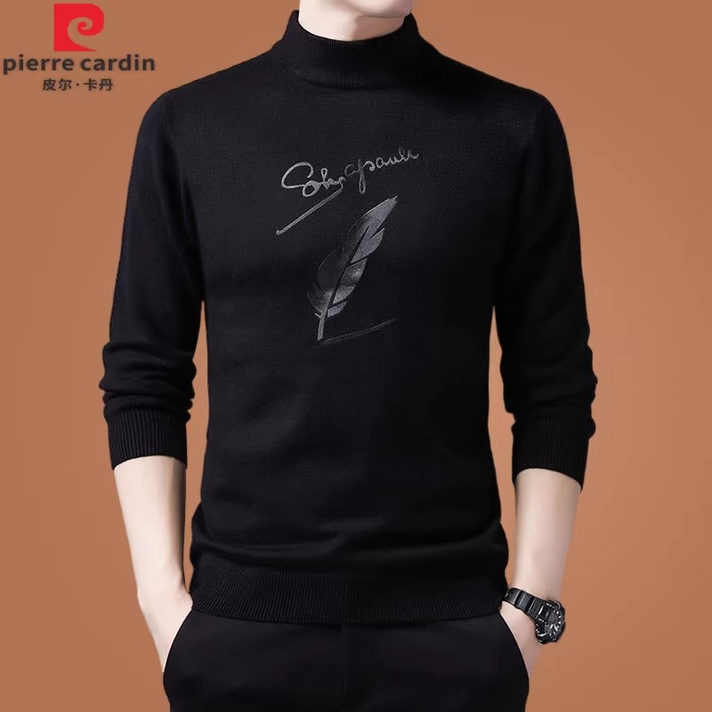 皮尔卡丹男士100纯羊毛衫秋冬季半高领加厚羊绒衫男打底衫毛衣