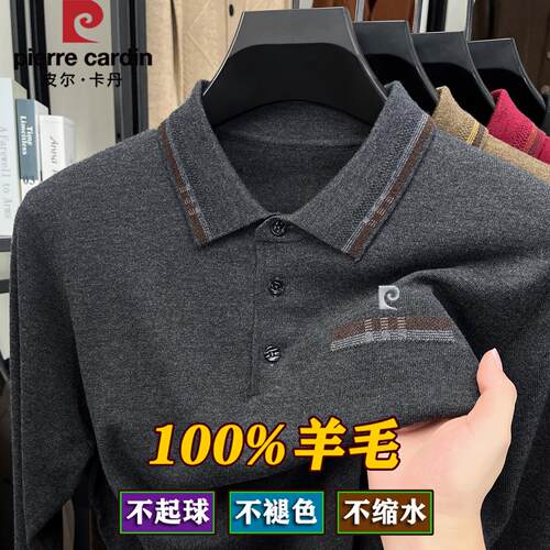 皮尔卡丹羊毛衫男秋冬中年打底衫爸爸装宽松保暖针织翻领纯色上衣