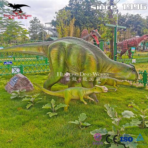 景区引流美陈产品仿真电动恐龙硅胶表皮制作可动可叫亲子恐龙乐园