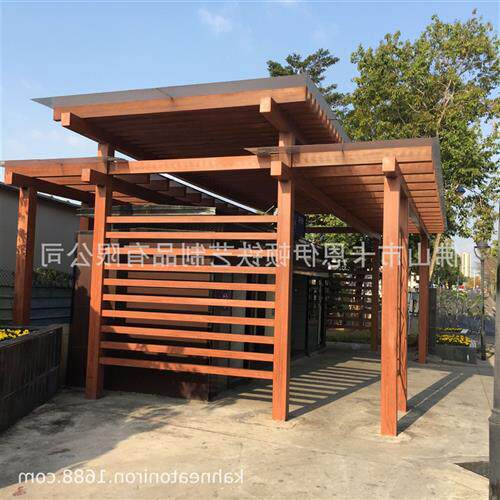 异形仿古木纹长廊不锈钢凉亭铝合金廊架阳光房格栅厂家加工安装
