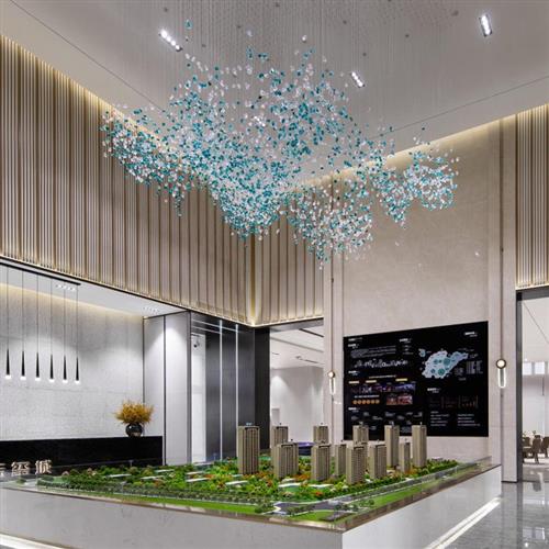 酒店大堂水晶艺术灯具会所服装店售楼部沙盘绿色冰块石头装饰吊灯