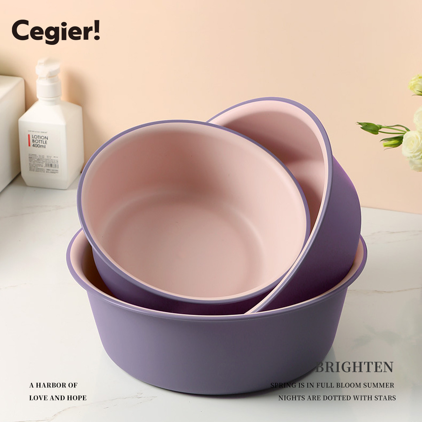 Cegier洗脸盆塑料食品级家用盆大号宿舍盆子小盆加厚耐高温 |皱蜘