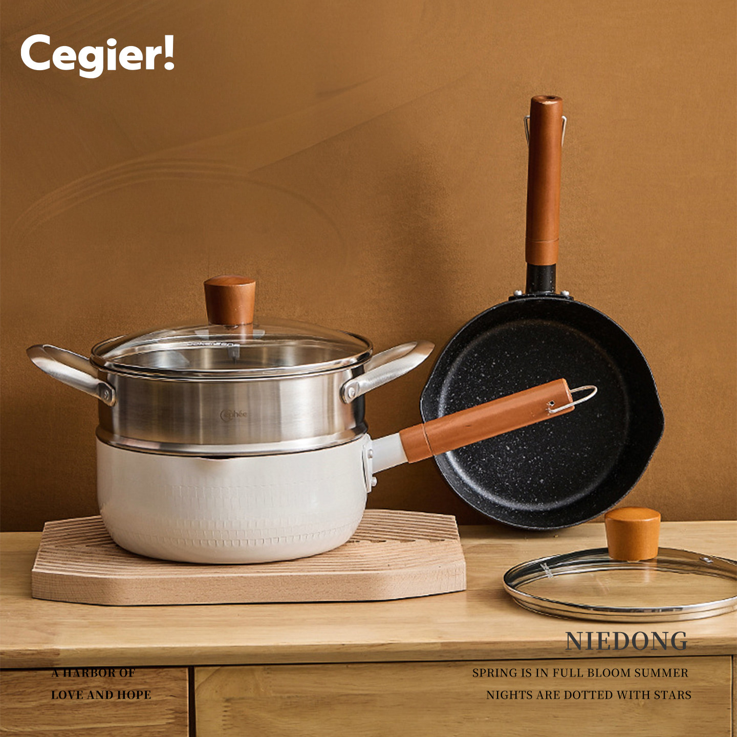 Cegier.小奶锅不粘锅汤锅麦饭石家用雪平鍋煮泡面蒸锅防烫 | 孽栋
