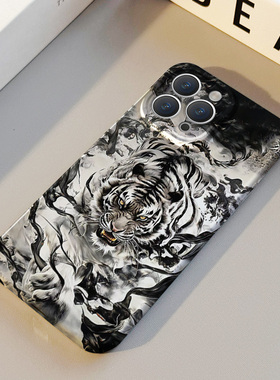 水墨白虎 适用苹果华为iPhone16ProMax手机保护外壳15Plus 14 13 12 17 XsMax女Pura70艺术情侣高级感不撞壳