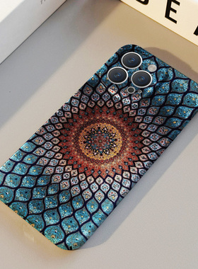 蓝色花纹 适用苹果华为iPhone17ProMax手机保护外壳16 15Plus新款14 13情侣12 11女Pura80高级艺术拼接不撞壳