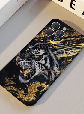黑金猛虎 适用苹果华为iPhone16ProMax手机保护外壳15Plus 14 13 12 17 XsMax女Pura70中国风油画情侣不撞壳