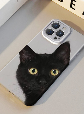 歪头黑猫 适用苹果华为iPhone17ProMax手机保护外壳16 15Plus新款14 13情侣12 11女Pura80呆萌可爱高级不撞壳